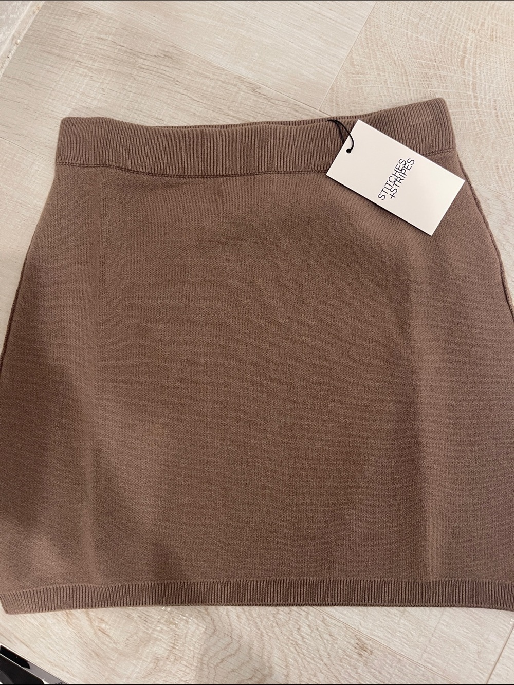 Stitches + Stripes Brown Knit Mini Skirt